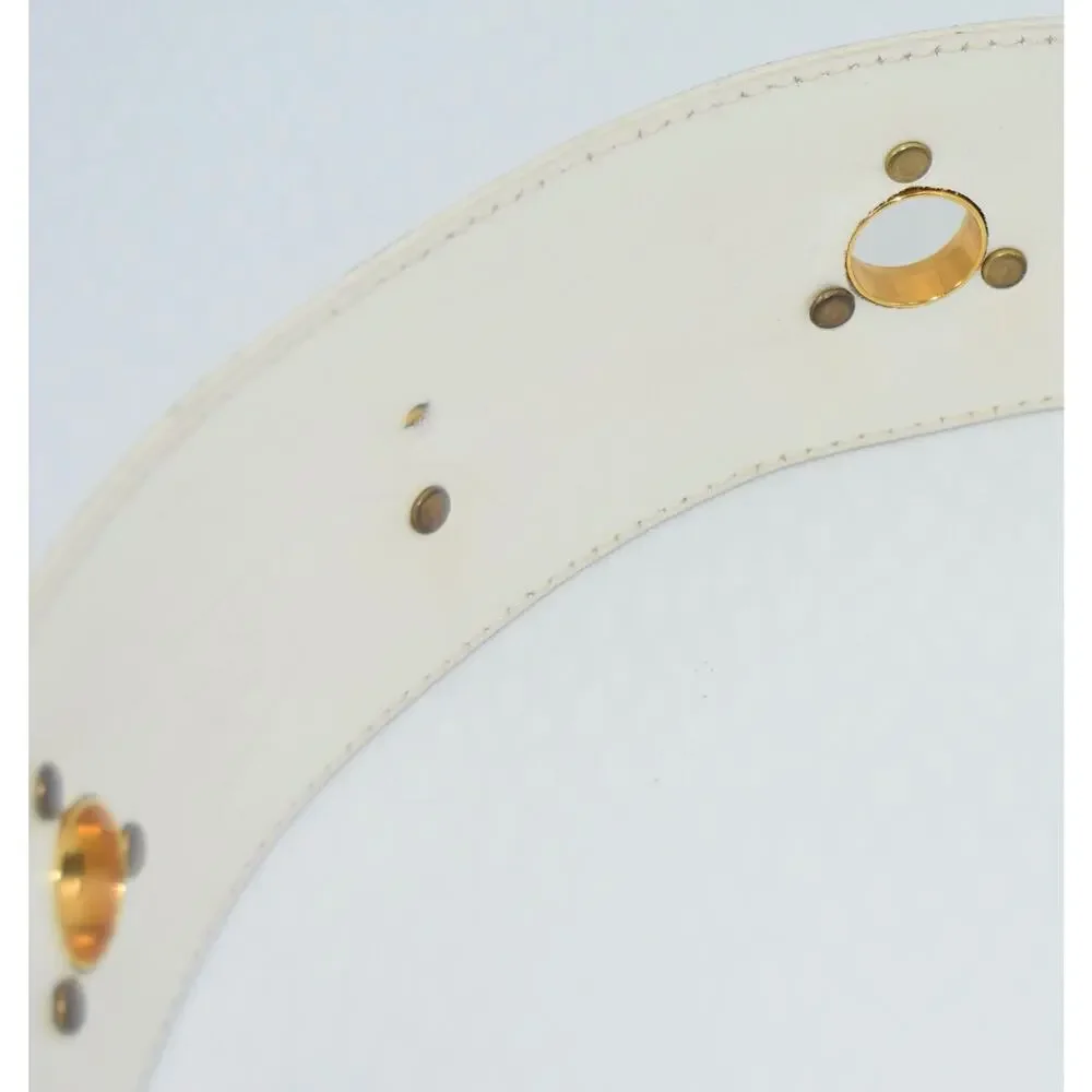 34Vintage Escada Champagne Metallic Gold Star Charm Leather Waist Belt 34